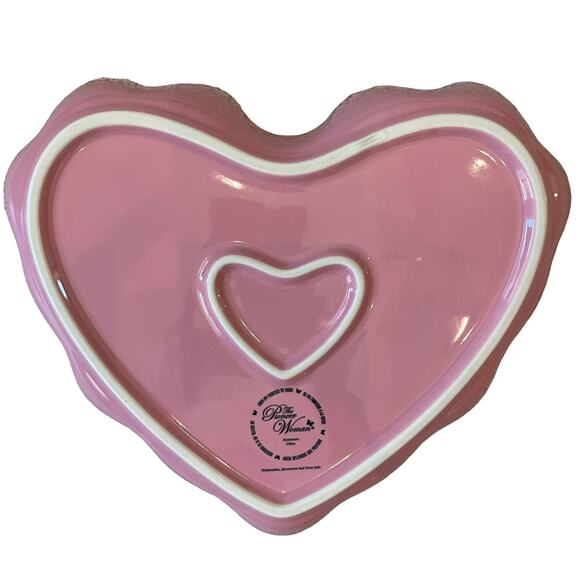 Pioneer Woman Valentines Heart Shaped Ceramic Baking Dish Pink Floral 9.65x7 New - Picture 8 of 11